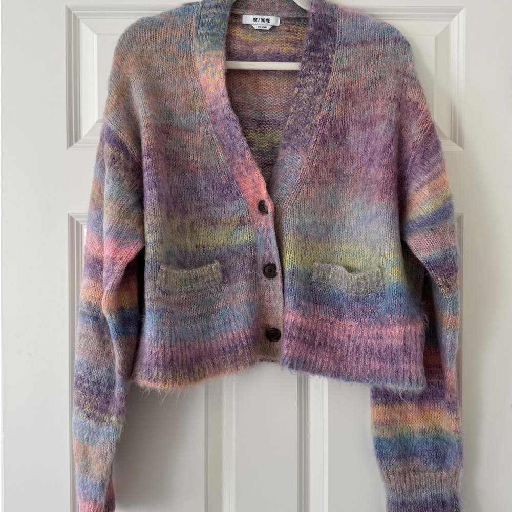 Re/Done Pastel Cropped Multicolor Cardigan